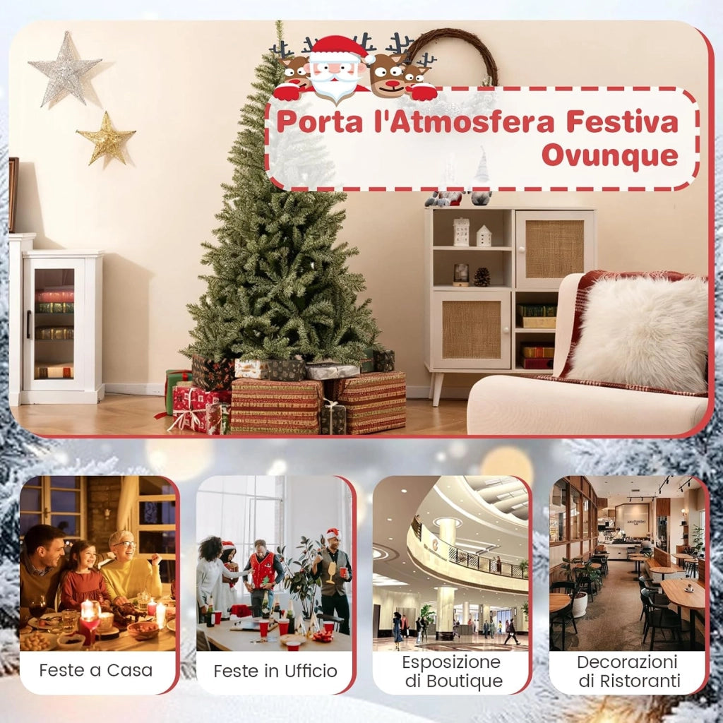 Albero di Natale Artificiale 180 CM Si Illumina Automaticamente al Buio, Albero di Natale con 692 Rami e Base in Metallo Pieghevole, Decorazione per Festa Festiva