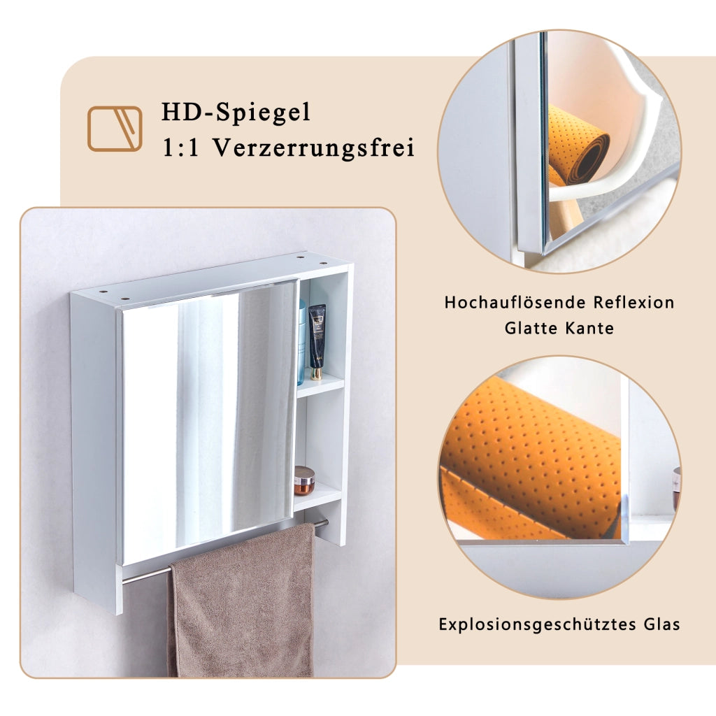 Armadietto a specchio da bagno con ripiani aperti e montaggio a parete, stile moderno, per bagno, bianco, in MDF