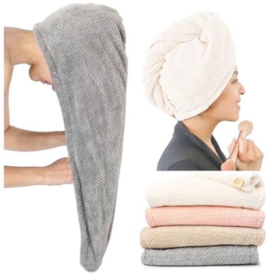Set di 4 asciugamani in microfibra extra grande per donne, superassorbenti e veloci al secchio, con fermagli, adatti per capelli ricci, lunghi e corti - anti-frizz