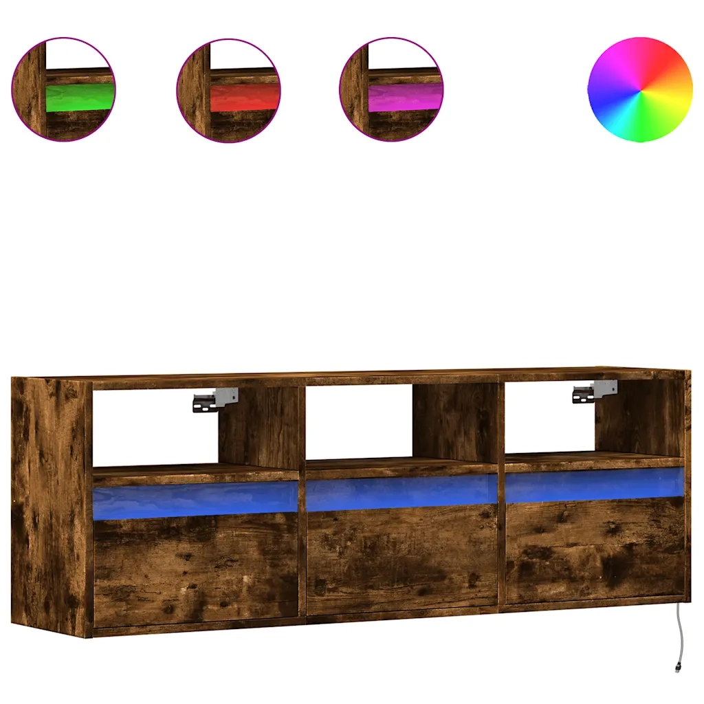 Mobile TV a Parete con Luci LED Rovere Fumo 130x31x45 cm 852345