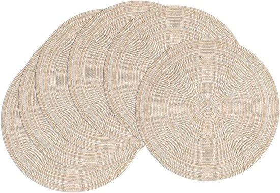 Set di tappeti da tavola in cotone - 38cm Tappeti da tavola rotondi - Tappeti da tavola antislip - Tappeti da tavola resistenti al calore - Lavabili per tavolo da cucina - Beige