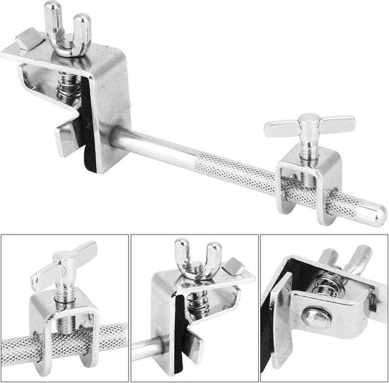 Tambourino tenuto con morsa multipla regolabile per posizionamento verso l'alto o verso il basso per batteria con braccio regolabile
