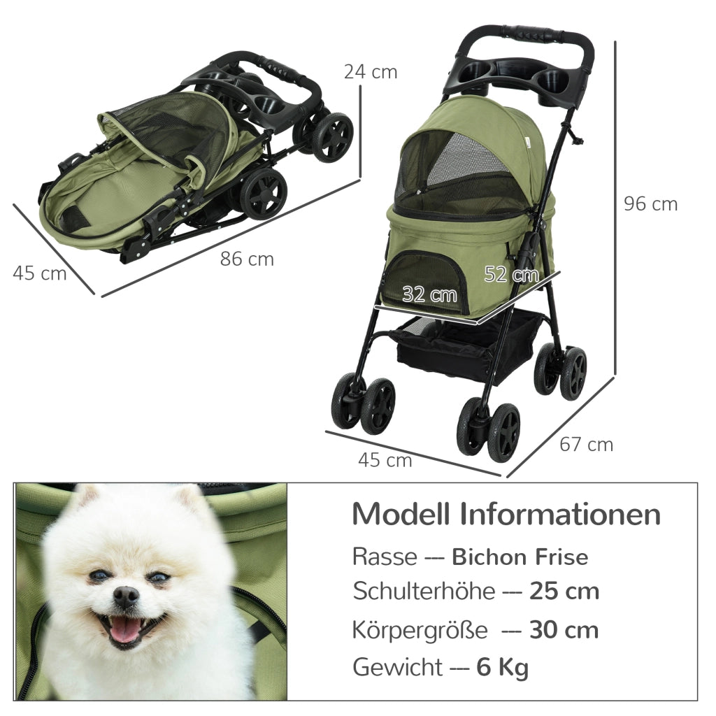 Carrello per Cani Pieghevole ¨C zephmum ¨C Khaki 67x45x96 cm