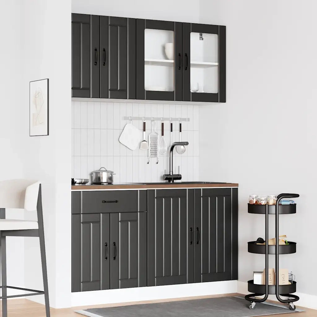 Set Mobili da Cucina 4 pz-Armadietto Cucina Lucca Neri Legno Multistrato