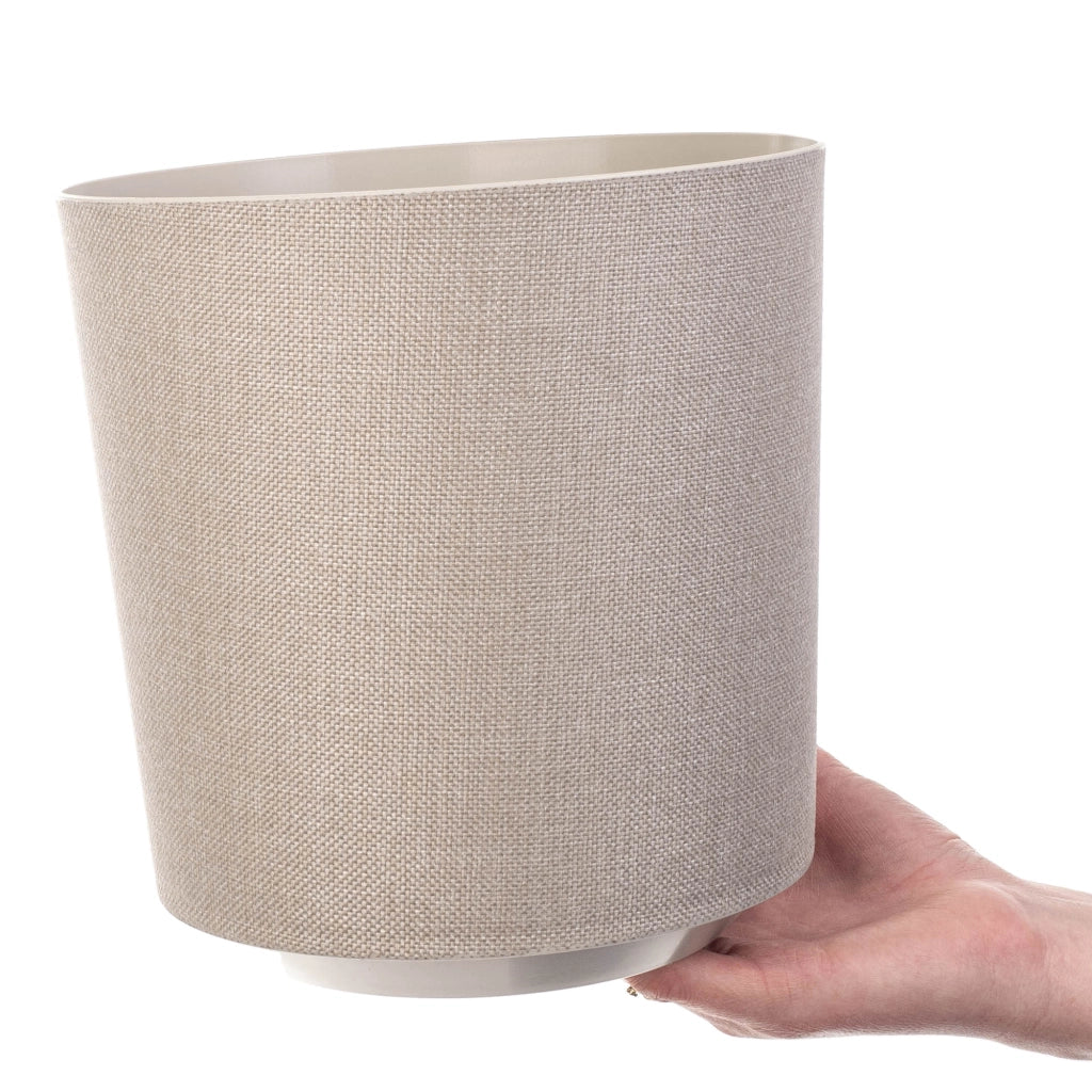 Vaso da fiori KADAX, rotondo, beige, con motivo in tessuto, 19 cm