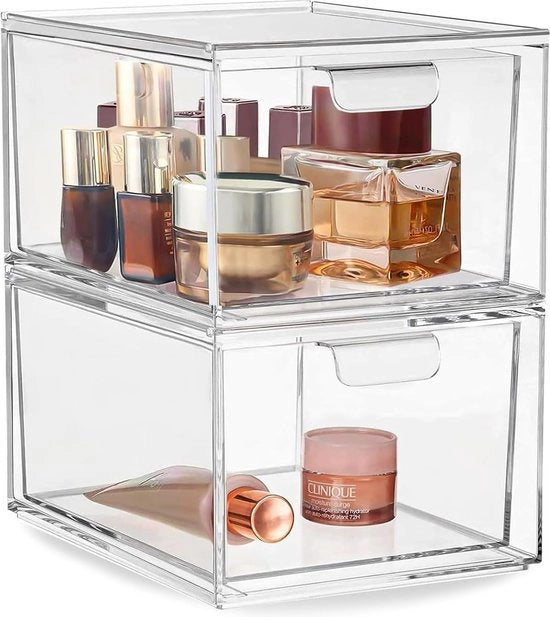Organizzatore per cosmetici, 2 pezzi, carrello organizzatore trasparente per acrilica, organizzatore per il bagno, la doccia, la camera da letto