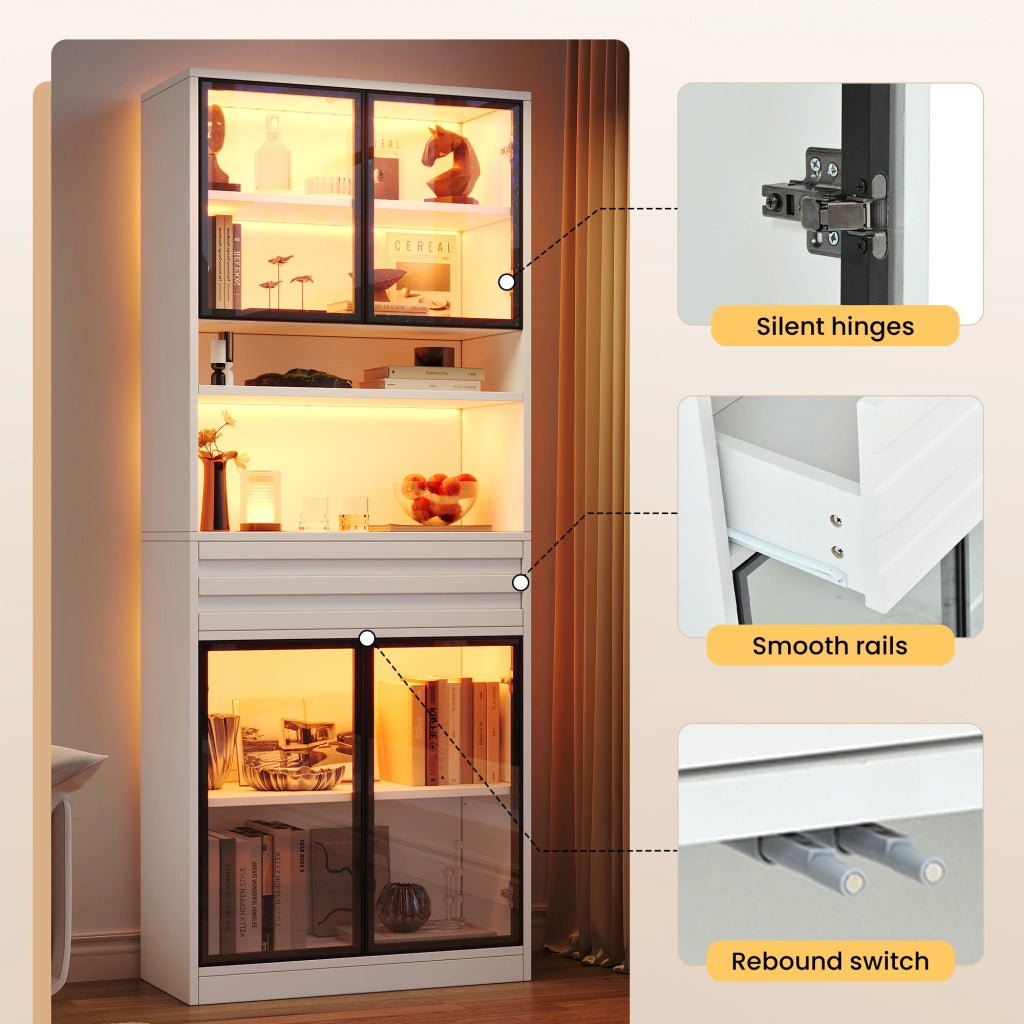 Vetrina con LED e 1 cassetto per soggiorno in MDF bianco 80 × 35 × 200 cm