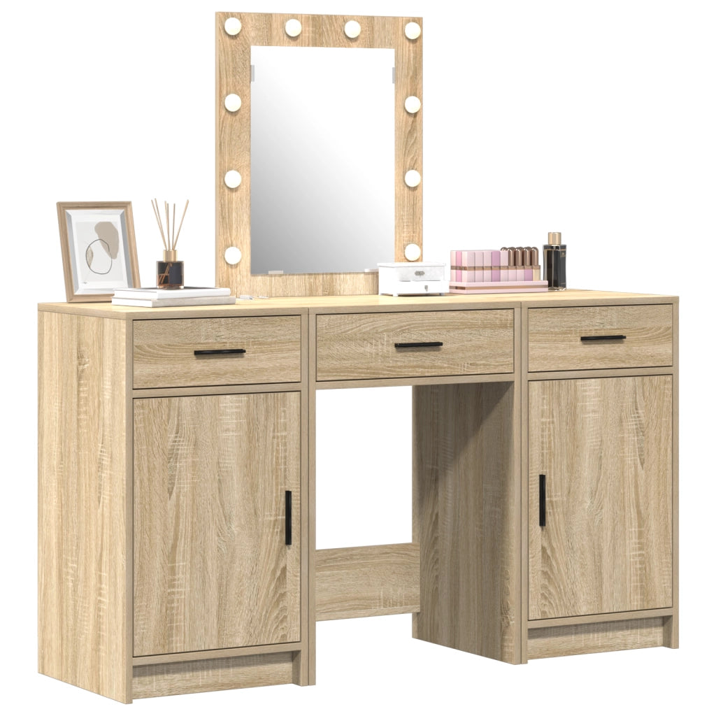 Set da Toeletta 3 Pezzi con LED in Rovere Sonoma in Legno Ingegnerizzato