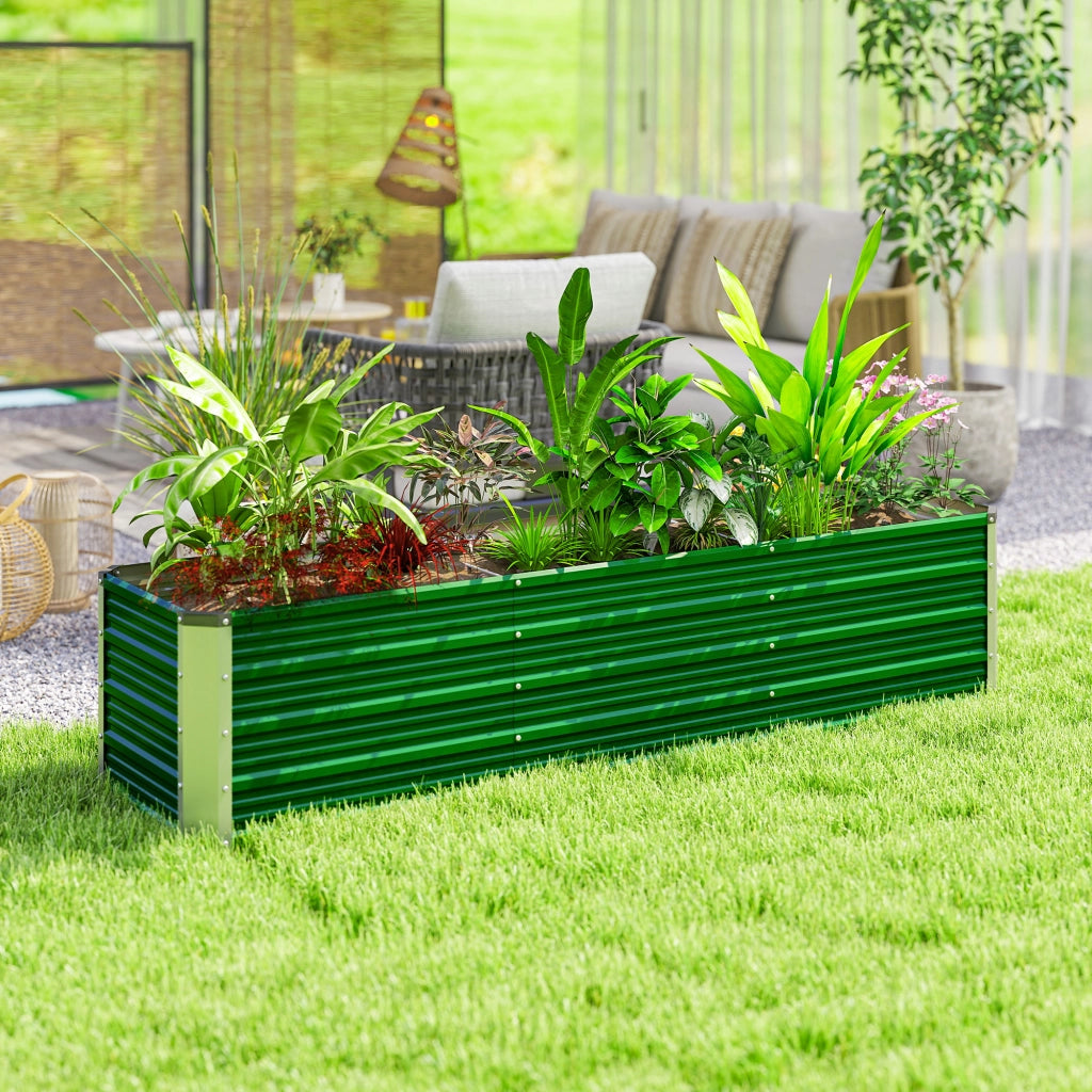Vaso da giardino rialzato in acciaio con 3 aree di semina ¨C zephmum ¨C 183x47x40cm verde