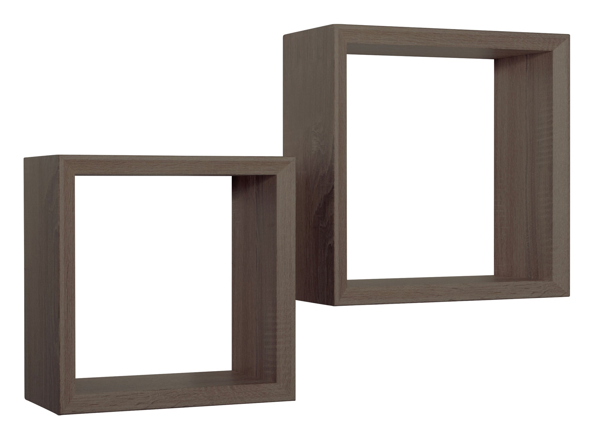 Set 2 Mensole Cubo da Parete Quadrato in Fibra di Legno Ginevra Noce Segato