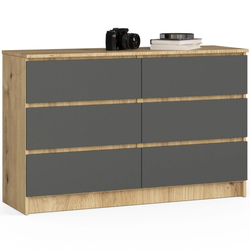 Cassettiera AKORD K120 Quercia Artisan 120 cm 6 cassetti inserto frontale Grigio Grafite 120x40x77 cm