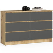 Cassettiera AKORD K120 Quercia Artisan 120 cm 6 cassetti inserto frontale Grigio Grafite 120x40x77 cm