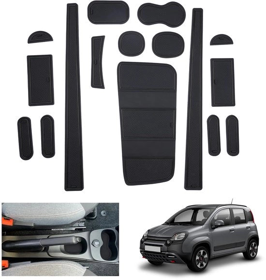 Materassini Antislip per Fiat Panda City Cross/Hybrid 2021-2024 2025, Panda Cross 2023, Materassini per console centrale, Materassini per vano porta, (nero)