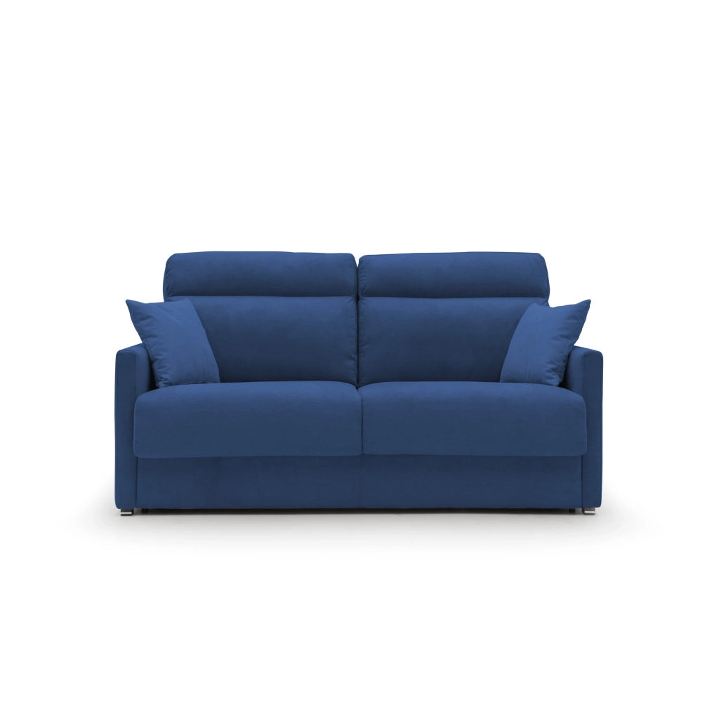 Margot Divano letto matrimoniale con schienale morbido alto in tessuto T02 156 cm (mat.120x197) blu