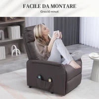 Poltrona Relax Alzapersona e Reclinabile con 8 Punti Massaggio e Riscaldamento, 2 Telecomandi, Marrone