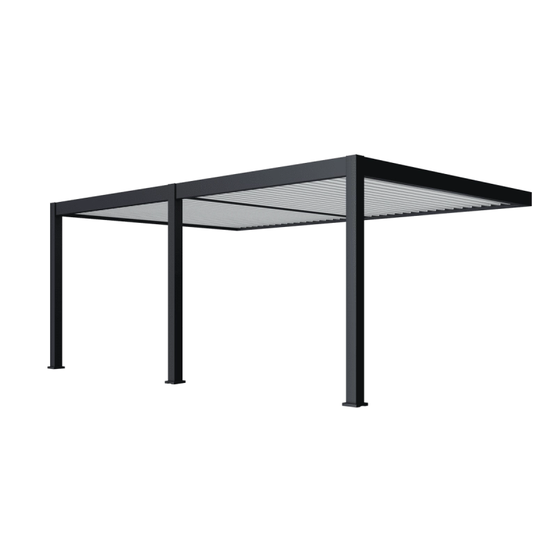Pergola bioclimatica motorizzata Ombréa 4x6M addossata – Antracite e Bianco