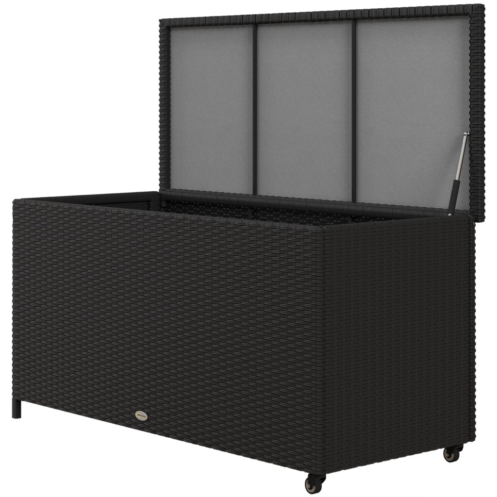 Baule da Giardino con Ruote 121x57x67 cm in Rattan PE Nero