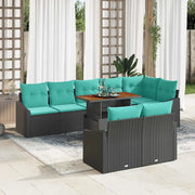 Set da Pranzo per Giardino con cuscino 9 pcs Nero e Verde acqua