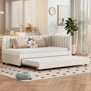 LETTO imbottito estraibile 90x200 cm in velluto beige con rete a doghe