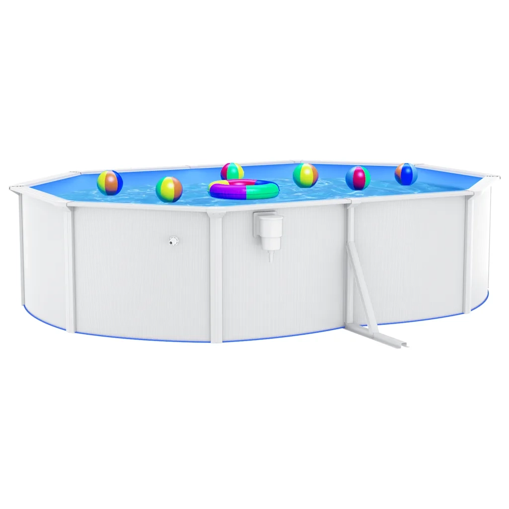 Piscina con Pareti in Acciaio Ovale 490x360x120 cm Bianca 93264