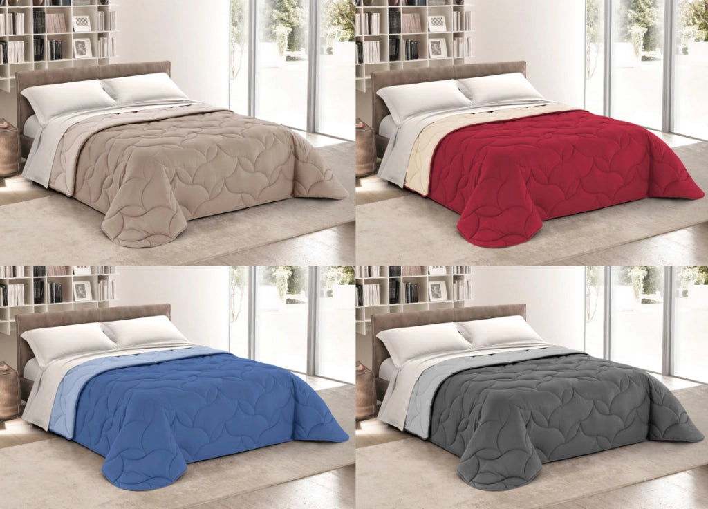 Trapunta Piumone Letto Invernale 300gr Microfibra Hilary Tinta Unita Bicolor - Piazza E Mezza - Azzurro-Blu