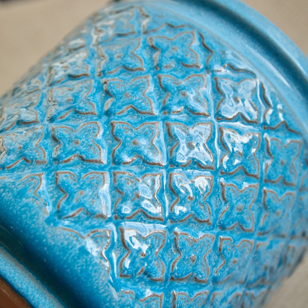 Fioriera in ceramica con foro di drenaggio finitura blu anticato per interno e esterno resistente al gelo