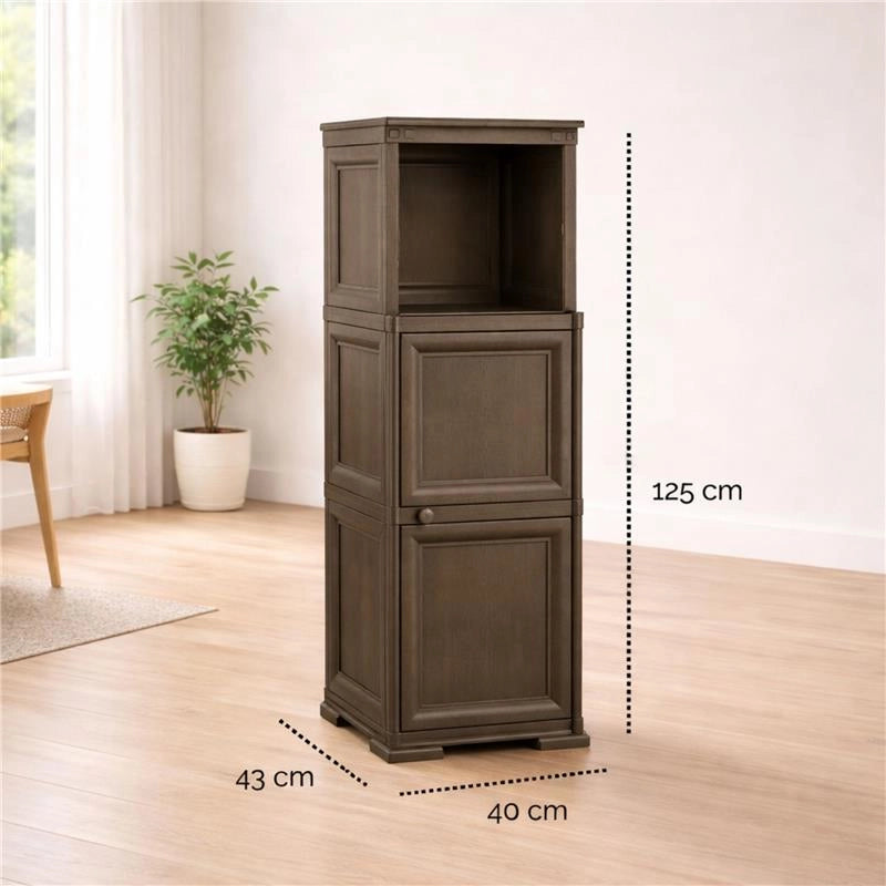 MOBILE 2 MODULI WENGÉ 40X43X125 CM CON ANTE FINITURA LEGNO E 1 MODULO SCAFFALE – SOLUZIONE VERTICALE SALVASPAZIO PER ORGANIZZAZIONE CASA
