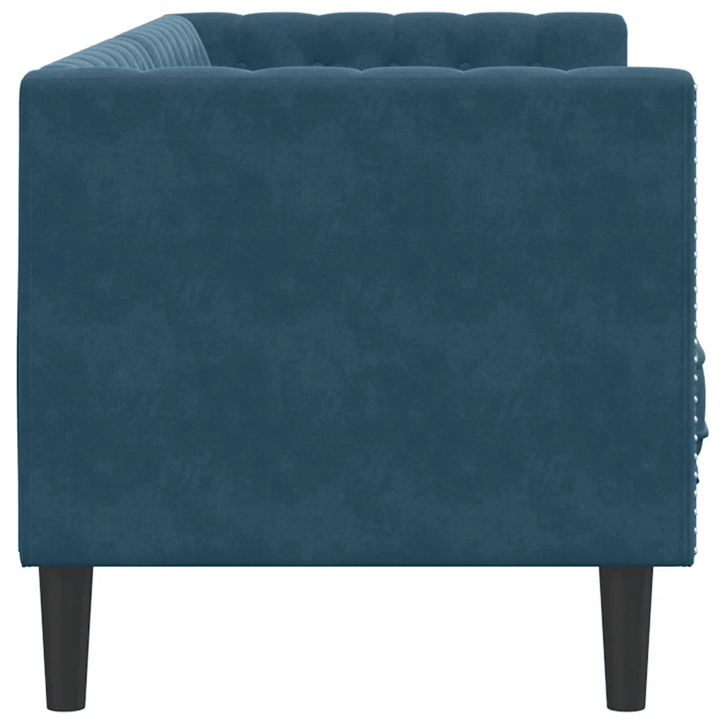 Divano | Divano da soggiorno | Sofa Chesterfield con Rinforzi 3 Posti Blu in Velluto