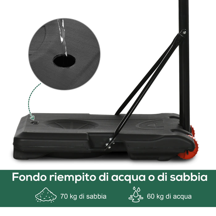 Canestro Basket da Esterno Ruote e Base Riempibile Altezza Regolabile 2,1-2,4 m Giallo