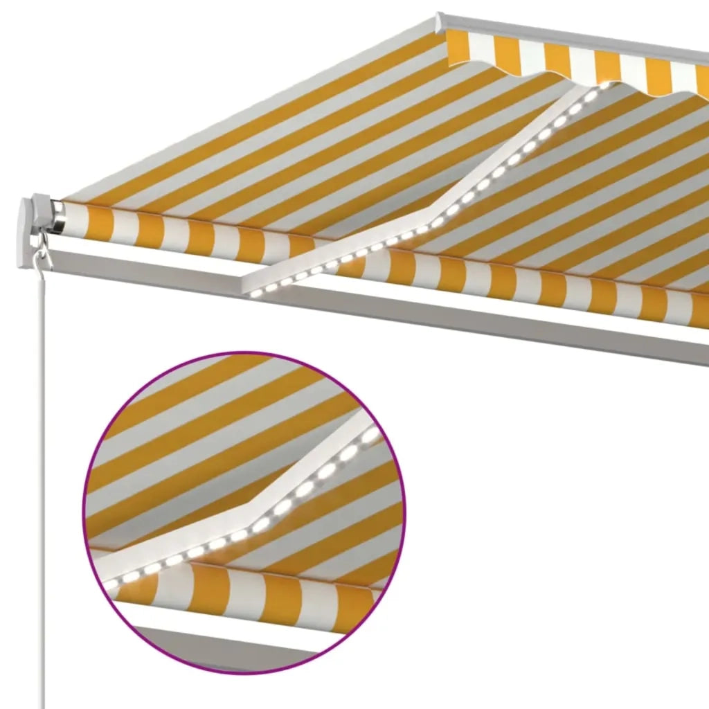Tenda da Sole Retrattile Manuale LED 450x300 cm Gialla e Bianca cod mxl 66414