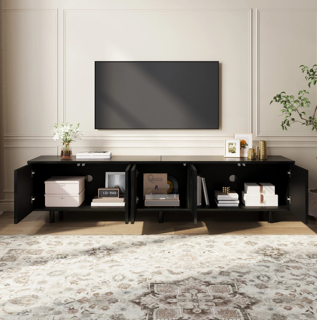Mobile TV nero 180 cm con 5 ante arcuate e piedi in metallo
