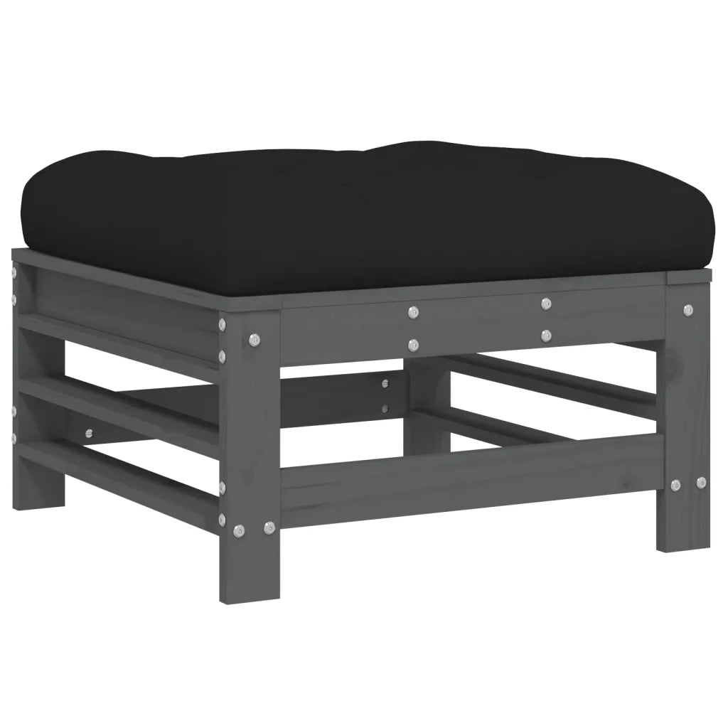 Poggiapiedi da Giardino con Cuscino Legno Massello Pino Grigio CFW7090915