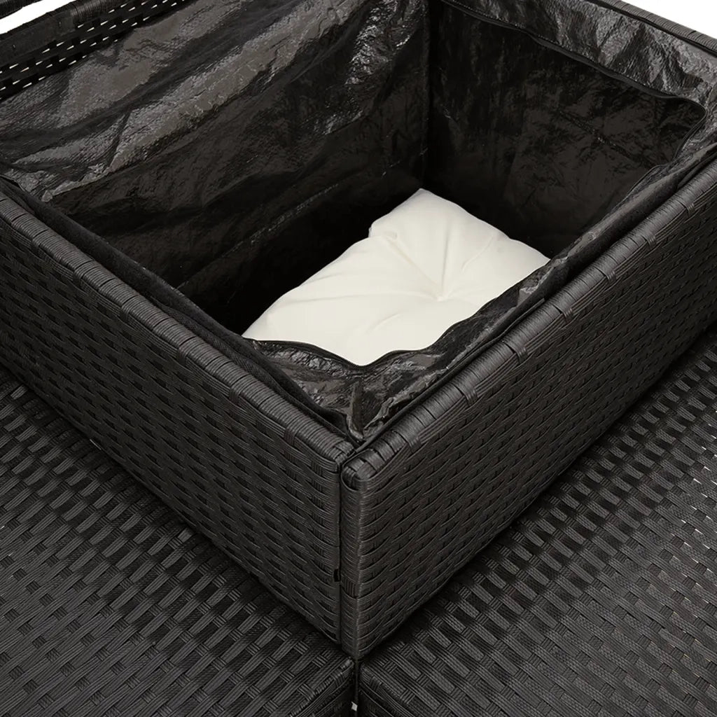 Divano da Giardino con Tavolo e Cuscini a L-Sofa da Giardino-Divano da esterno Nero in Polyrattan 305482