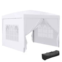 Gazebo 3x3 m Pieghevole e Impermeabile con Pannelli Laterali, in Acciaio e tessuto Oxford, Bianco