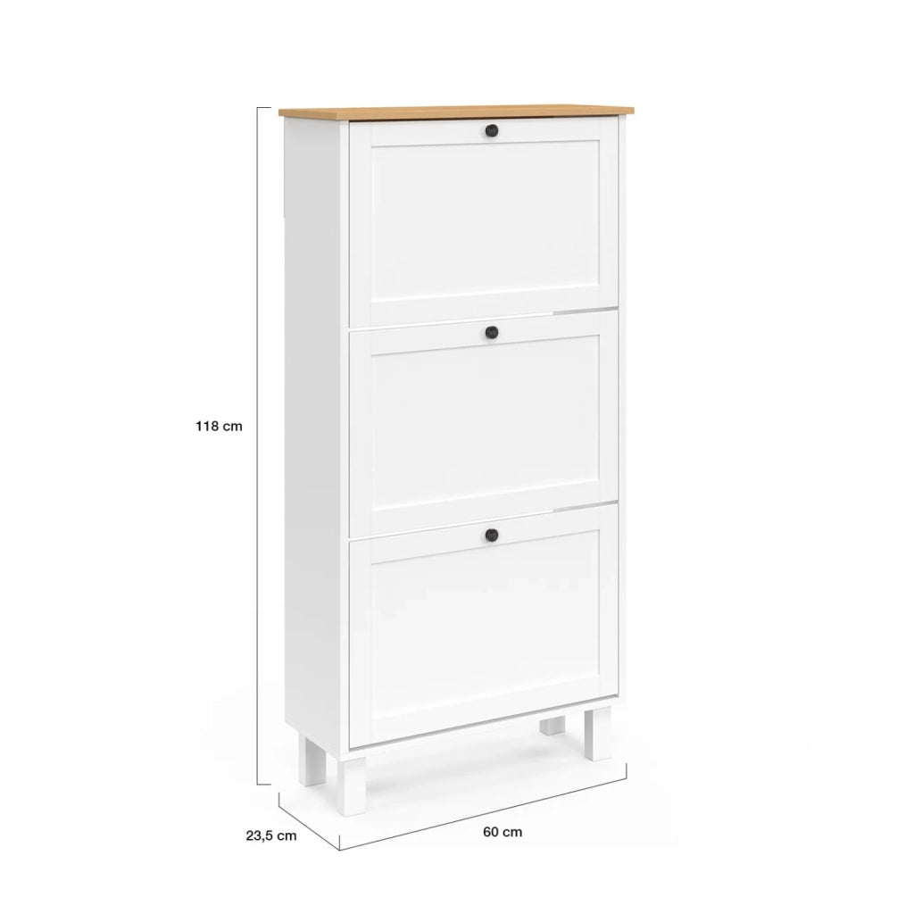 IDMarket - ACHILLE 18 paia di scarpiere bianche a 3 ante con ripiano in legno