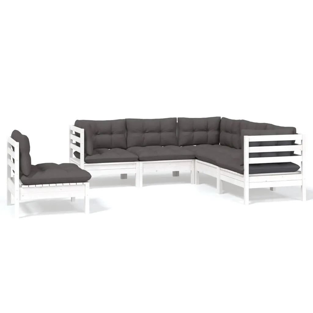 Set Divani da Giardino 5 pz con Cuscini Bianchi Legno di Pino 3096407