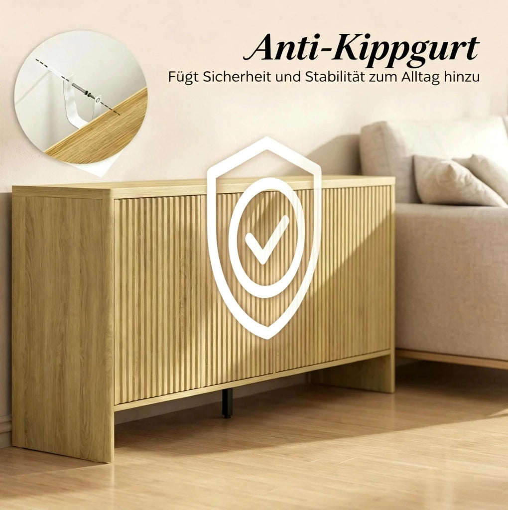 Sideboard in rovere con ante push-to-open, 147x40x77 cm, design contemporaneo