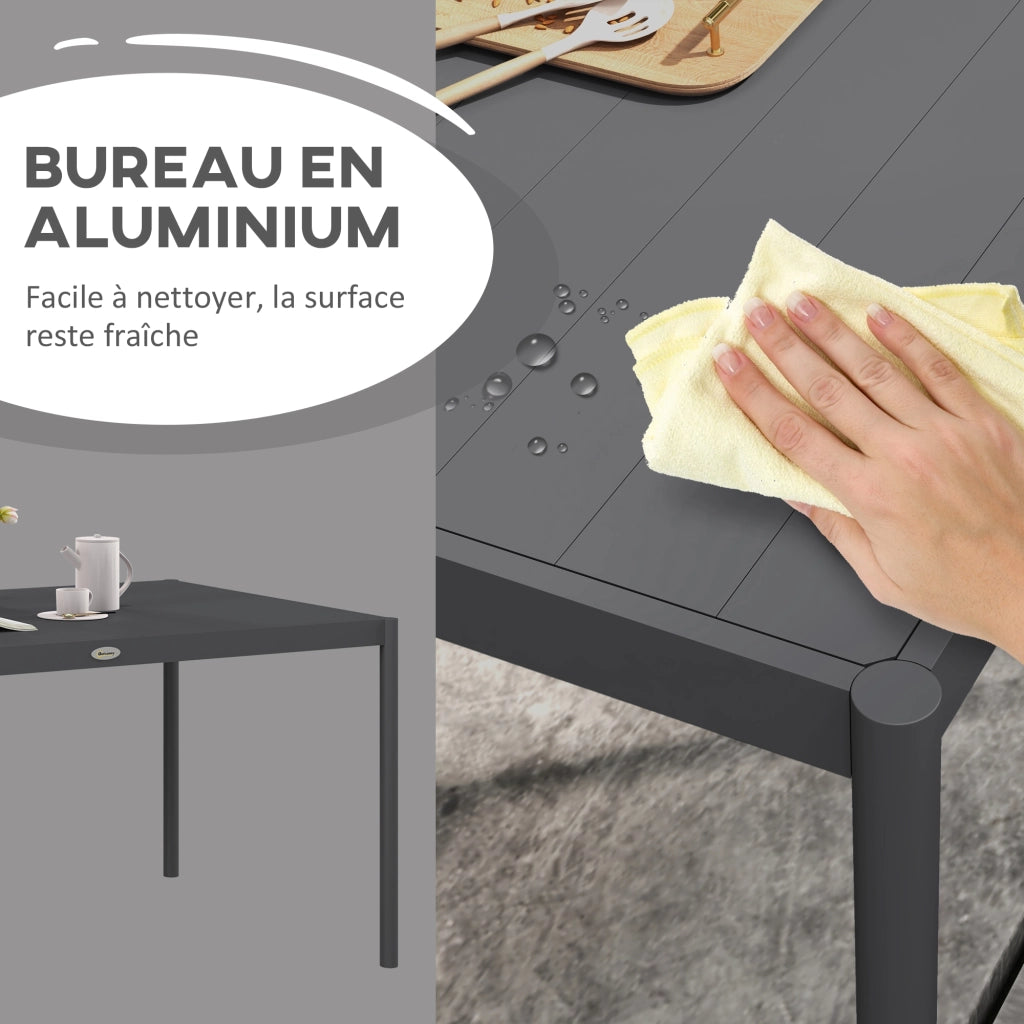 Tavolo da giardino rettangolare per 6 persone ¨C zephmum ¨C alluminio, piano a doghe, 145x90x74 cm, grigio