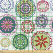 Stoffa per metro con motivi mandala, circoli eleganti vintage, rivestimento di alta qualità per accessori per la casa, 10 m (148 x 1000 cm), verde/blu