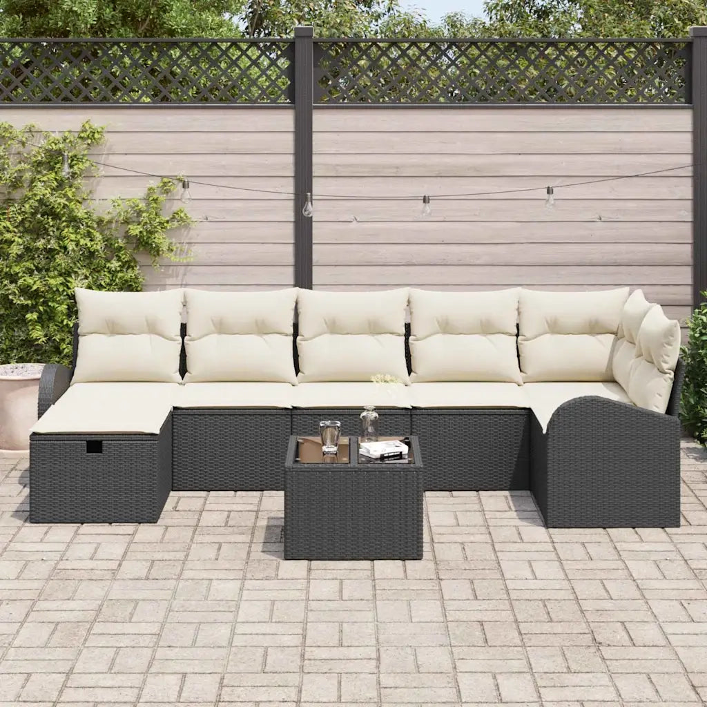 Set di divani con cuscino Nero e Crema polyrattan