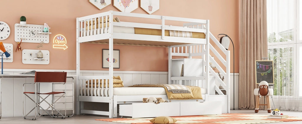 LETTO a castello 90x200 cm con letto estraibile, 2 cassetti, bianco