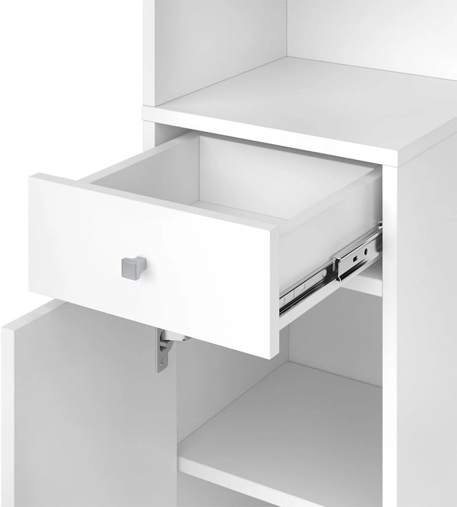 Scaffale d'angolo Larry, Bianco, 30 x 135.5 cm con anta e cassetto, per riporre libri e decorazioni negli angoli