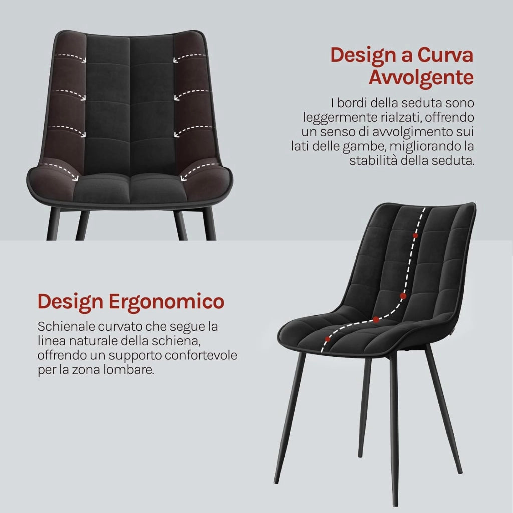 BH142sz-6 Sedie Sala da Pranzo Design Retrò Sgabello Imbottito con Rivestimento in Velluto Nero 6 Pezzi