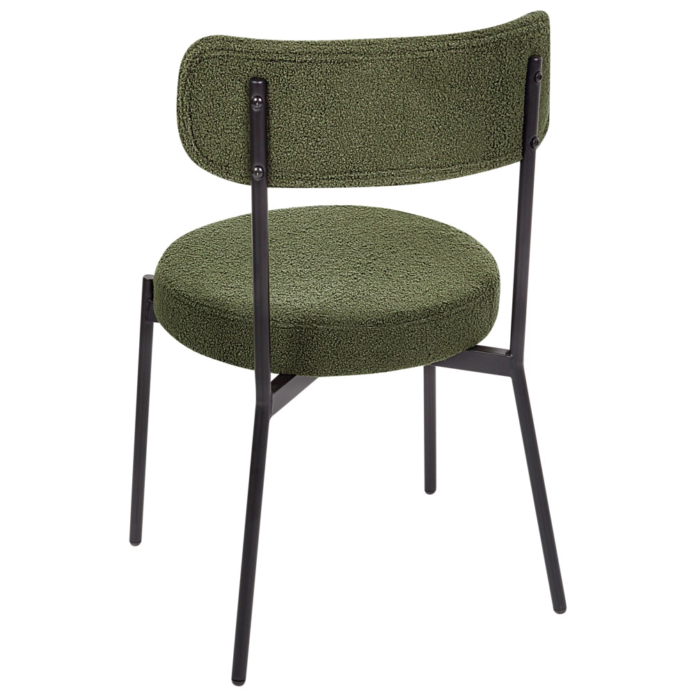 Set di 2 sedie per sala da pranzo Boucle verde scuro Gambe in acciaio nero Sedute per sala da pranzo di design moderno