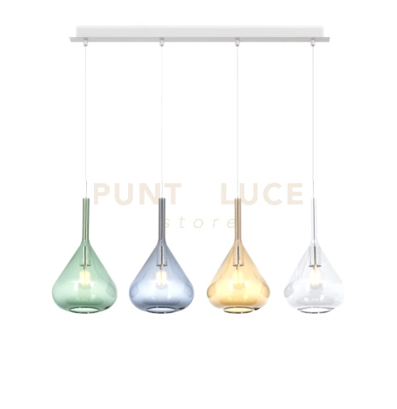 SOSPENSIONE BIANCO 4 LUCI RETTANGOLARE VETRI AM + VE + BL + TR 1177BI-S4 R-MC