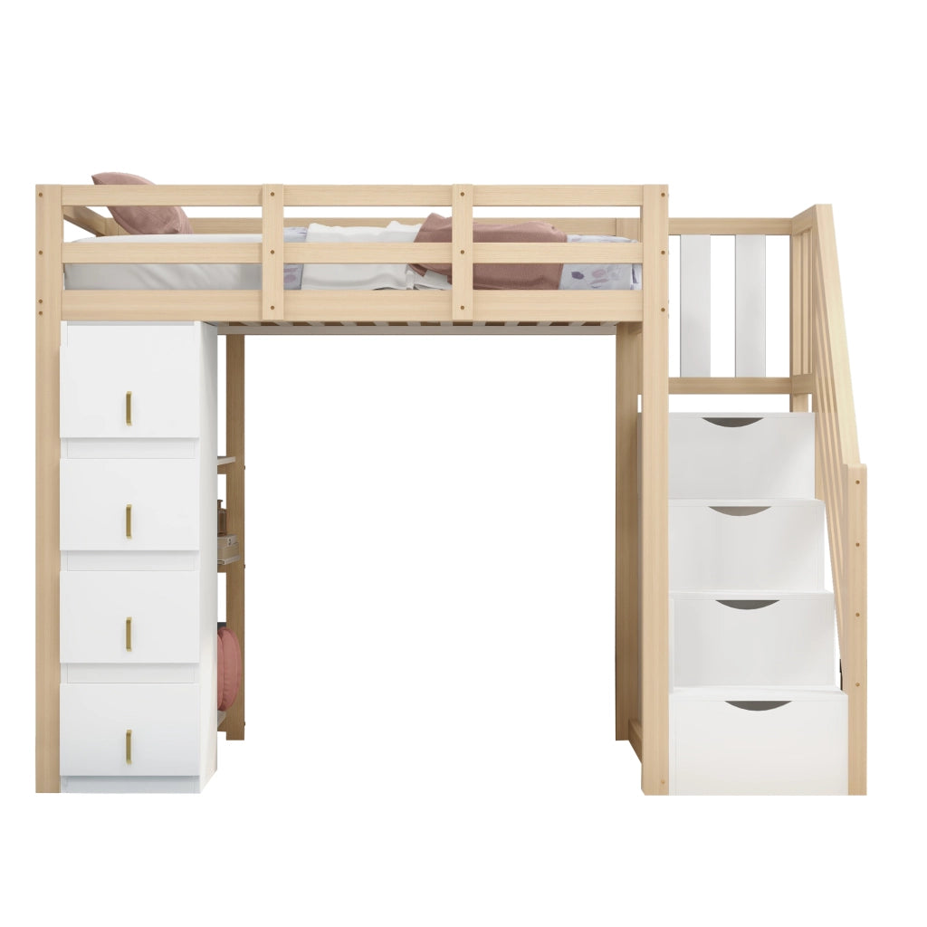 Letto a castello in legno naturale con cassettoni funzione contenitore 90x200 cm