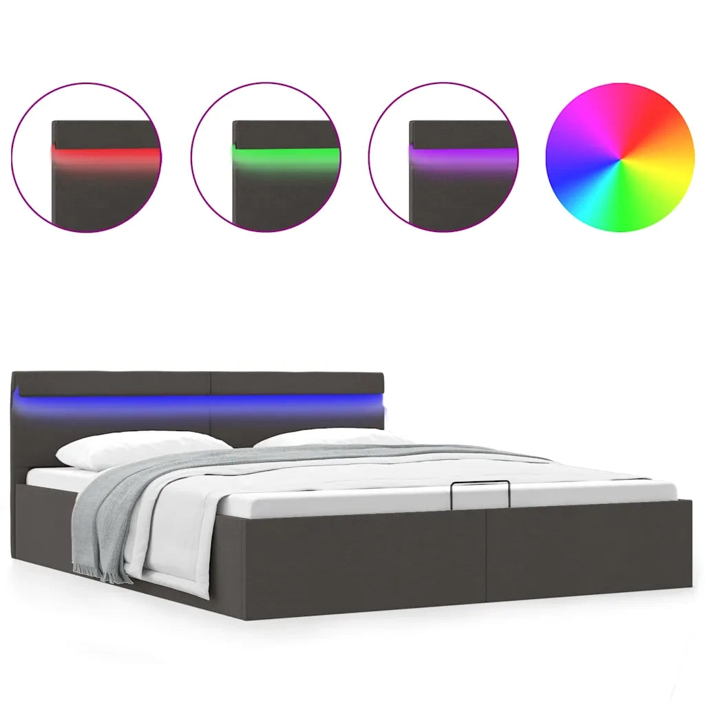 Giroletto con Contenitore e LED Grigio Scuro Tessuto 100x200 cm