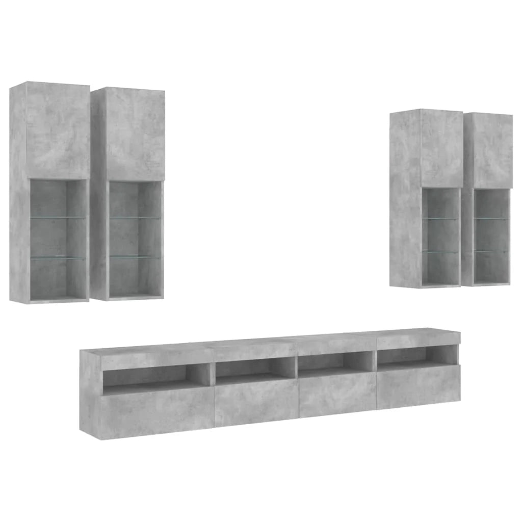 Set di mobili da 7 pezzi composto da armadio credenza mobile TV per soggiorno camera da letto e sala da pranzo con luci a LED grigio (02_0025368)