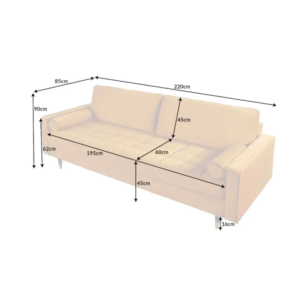 Divano KOLIRI 3 posti giallo senape – Divano di design in velluto con struttura in legno massiccio