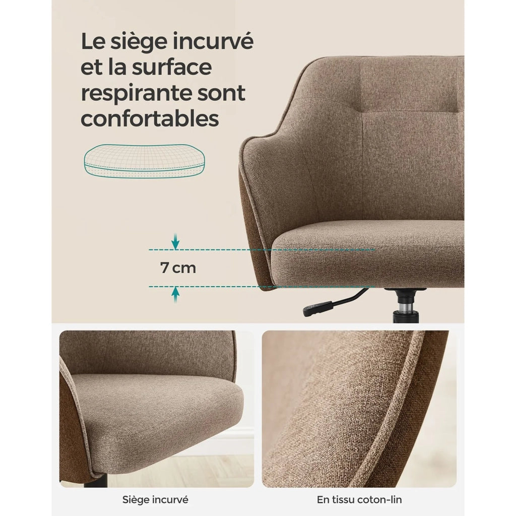 Sedia da ufficio sedia girevole seduta comoda ed ergonomica altezza regolabile portata 120 kg struttura in acciaio tessuto effetto lino marrone 12_0005883